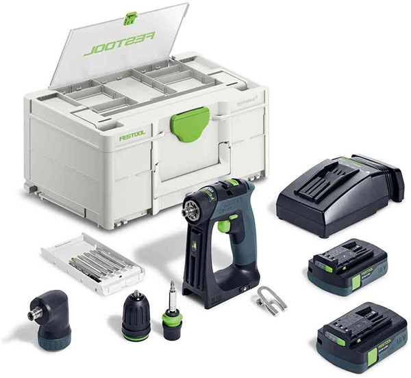 Festool CXS 18 Cordless Drill CXS 18 Kit with Batteries and Extra Accessories