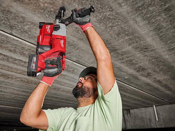 Milwaukee M18 Cordless Rotary Hammer 2613 Drilling into Ceiling