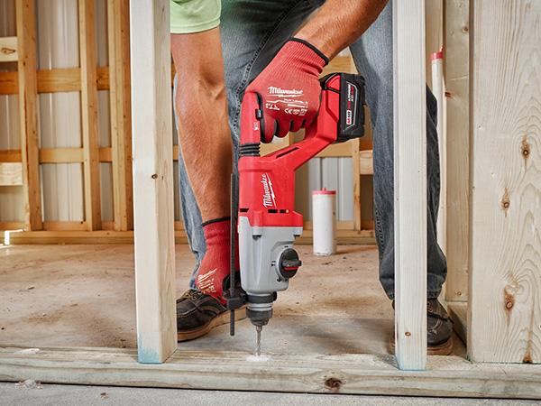 Milwaukee M18 Cordless Rotary Hammer 2613 Drilling through Wood Stud and Concrete Floor