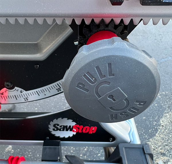 SawStop Compact Table Review Fence Lock Closeup