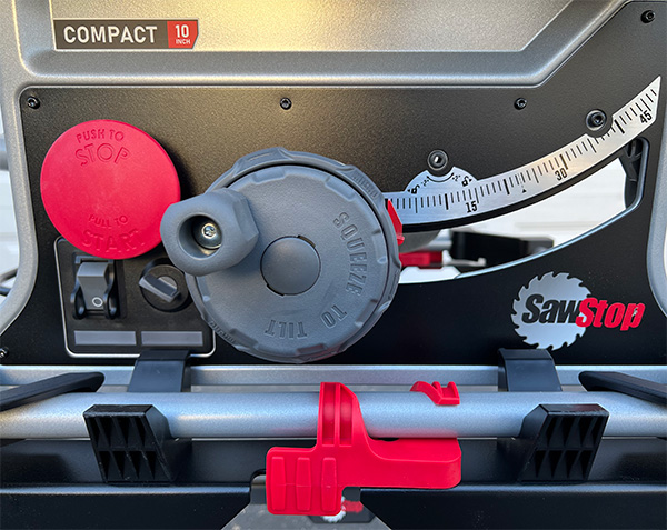 SawStop Compact Table Review Front Controls Closeup